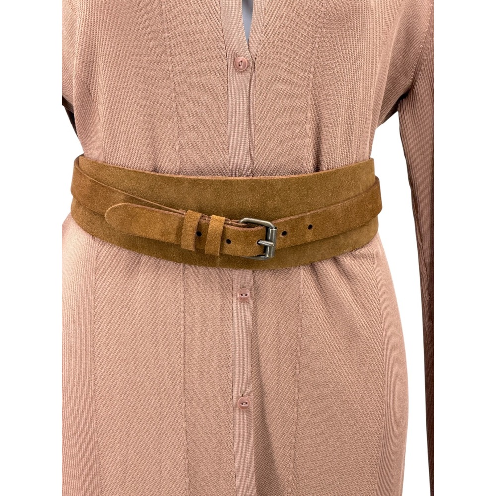 Garnet Hill Wrap Sculpted Belt Womens S Brown Italian Leather Suede Office Bold